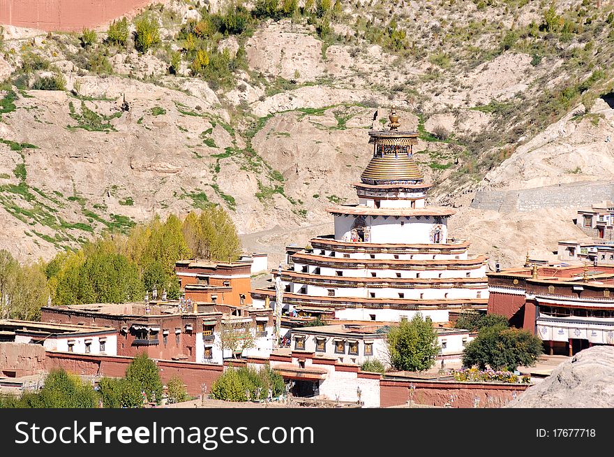 Landscape of a famous lamasery at the foot of mountains in Tibet. Landscape of a famous lamasery at the foot of mountains in Tibet.