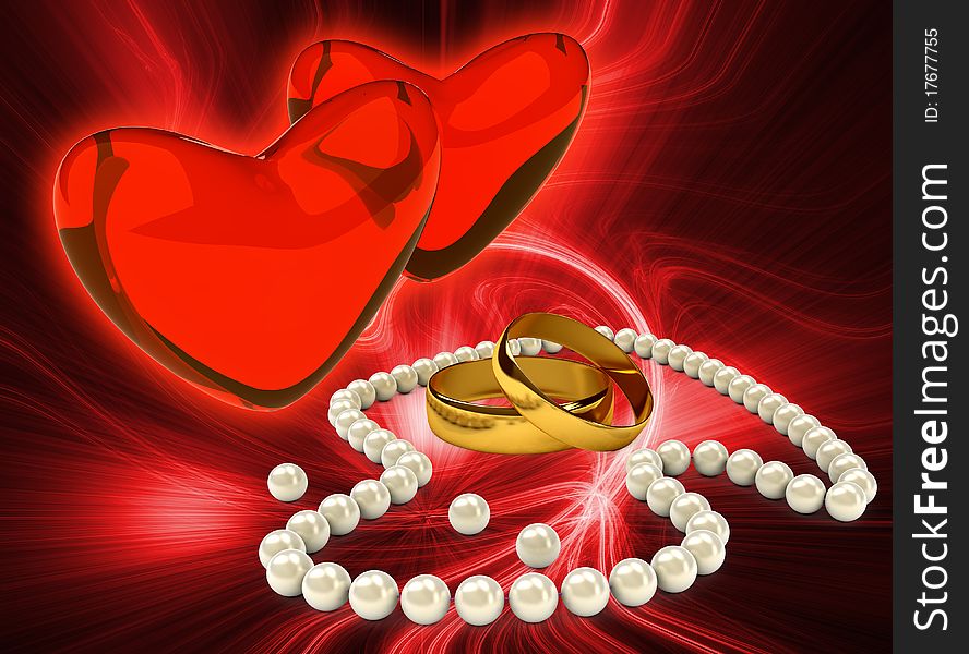 Pearl's necklace with gold rings. Computer generated image