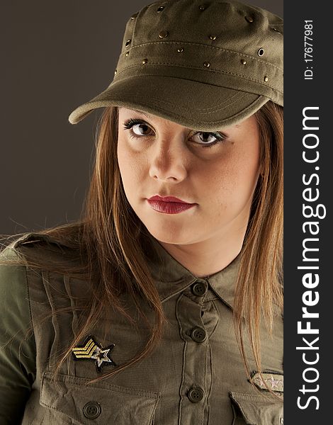 Beautiful Woman In Military Clothes