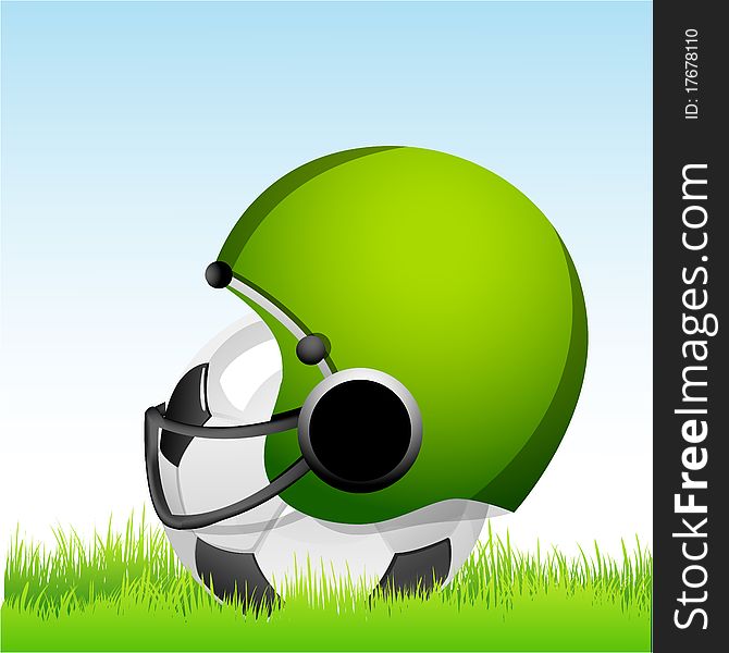 Football With Helmet On Grass