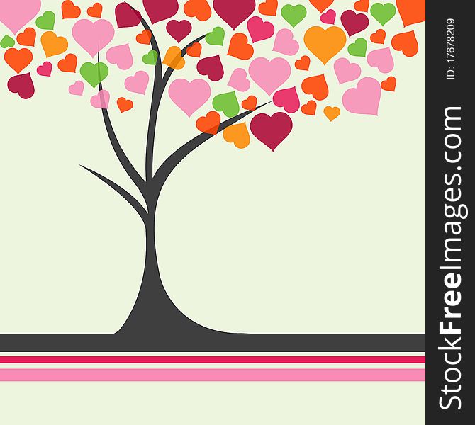 Illustration of love tree with hearts