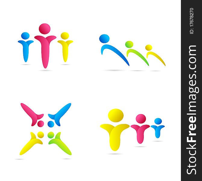 Illustration of colorful human icons on white background