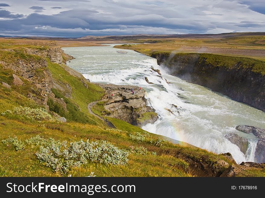 Rainbow over Gullfoss. The Golden waterfall of Iceland. Rainbow over Gullfoss. The Golden waterfall of Iceland.