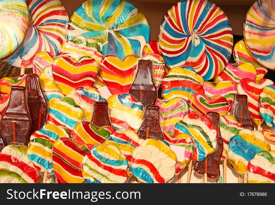 Many colorful lollipops sweet candy. Many colorful lollipops sweet candy