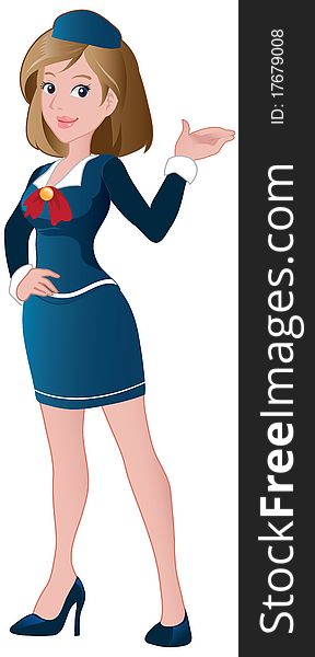 Pretty stewardess in a presenting pose.