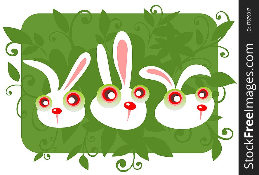 Three cartoon rabbits