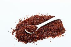Pile Of Hot Red Chilli Pepper With Spoon Stock Photos