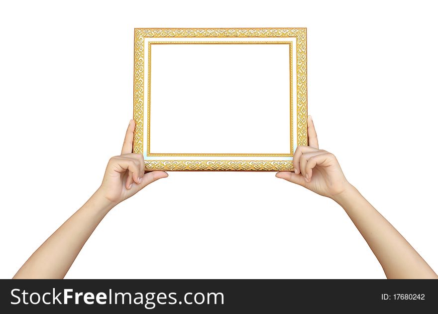 One wooden framework in hands isolated on white background