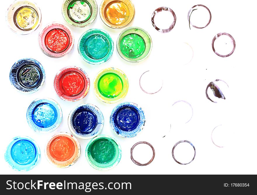 Cans with paint on the blue background. Cans with paint on the blue background