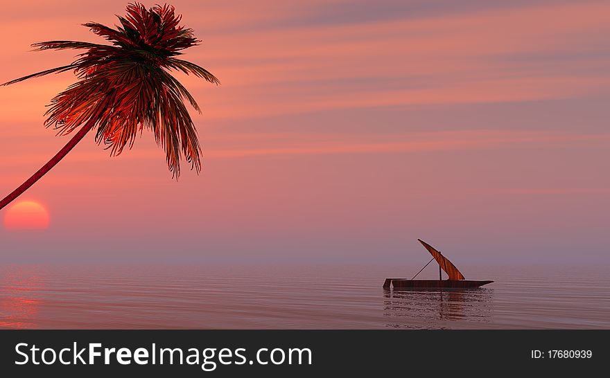 Small boat at sunset sea. Small boat at sunset sea