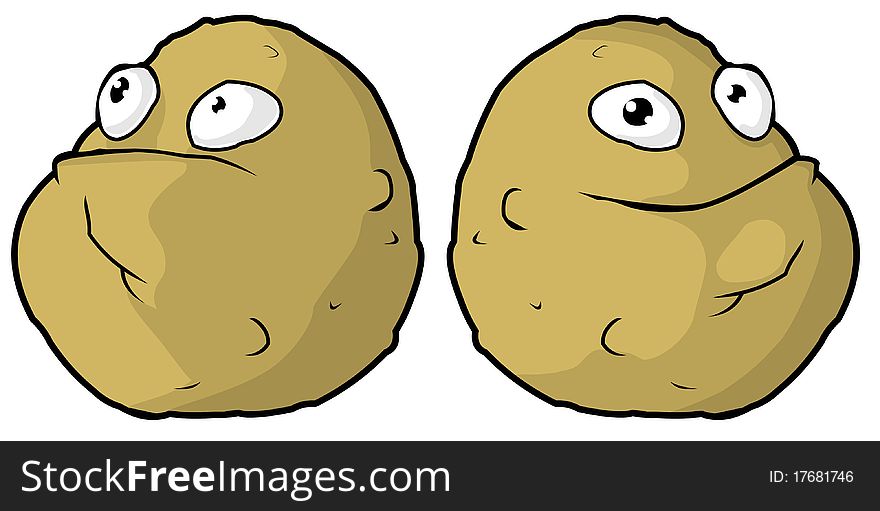 Two potatoes; one is sad, one is happy.