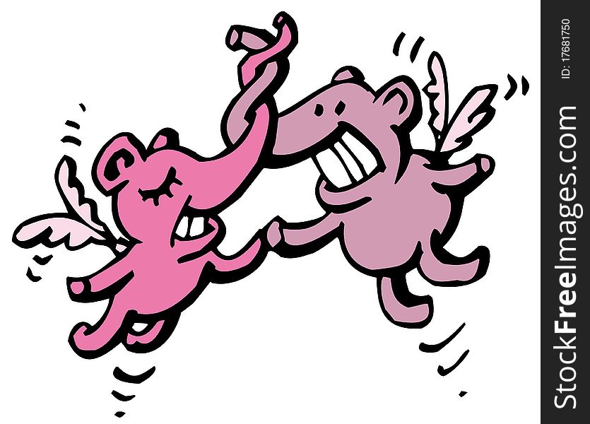 Illustration of pink flying elephants