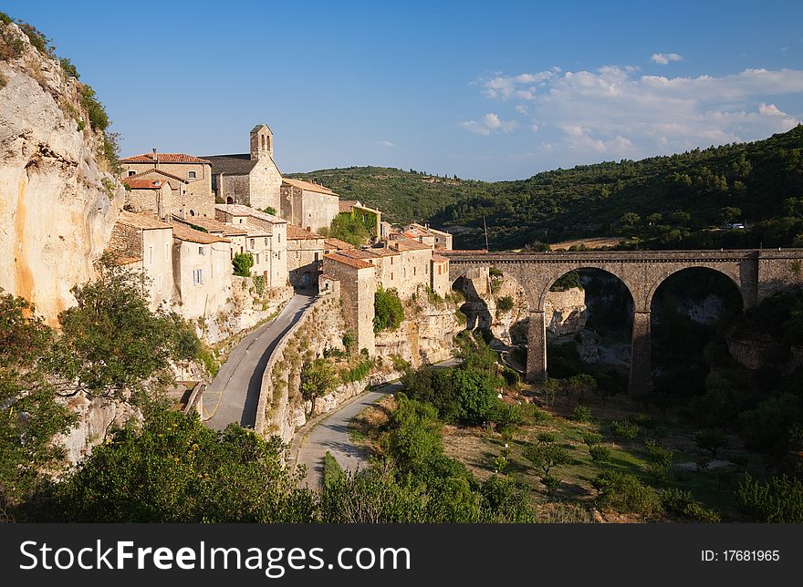 Minerve village and bridge in France in summer sun. Minerve village and bridge in France in summer sun