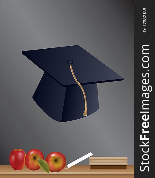 Education concept. Graduation cap on blackboard.