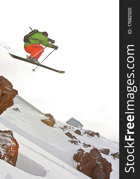 Freerider, jumping in Caucasus mountains