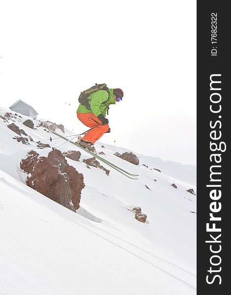 Freerider jumping in Caucasus mountains