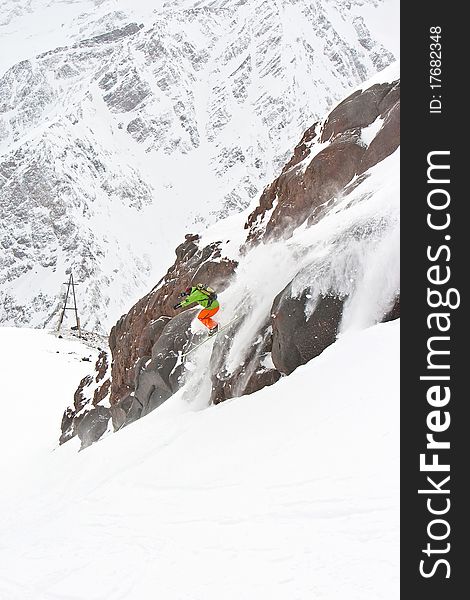 Freerider jumping in Caucasus mountains