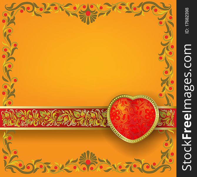 Valentines greeting with heart on orange background. Valentines greeting with heart on orange background