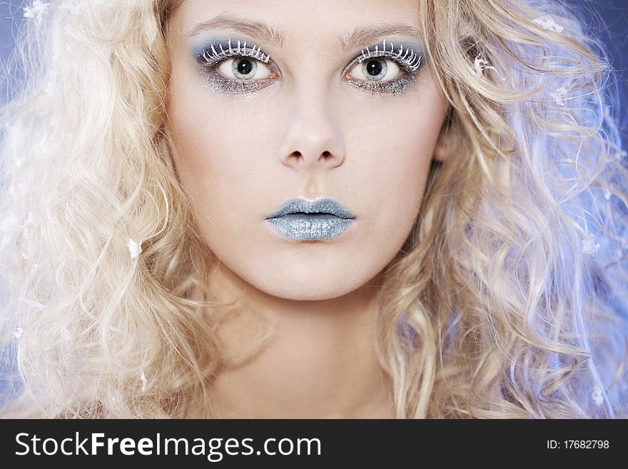 Portrait of beautiful blonde with winter make-up. Portrait of beautiful blonde with winter make-up