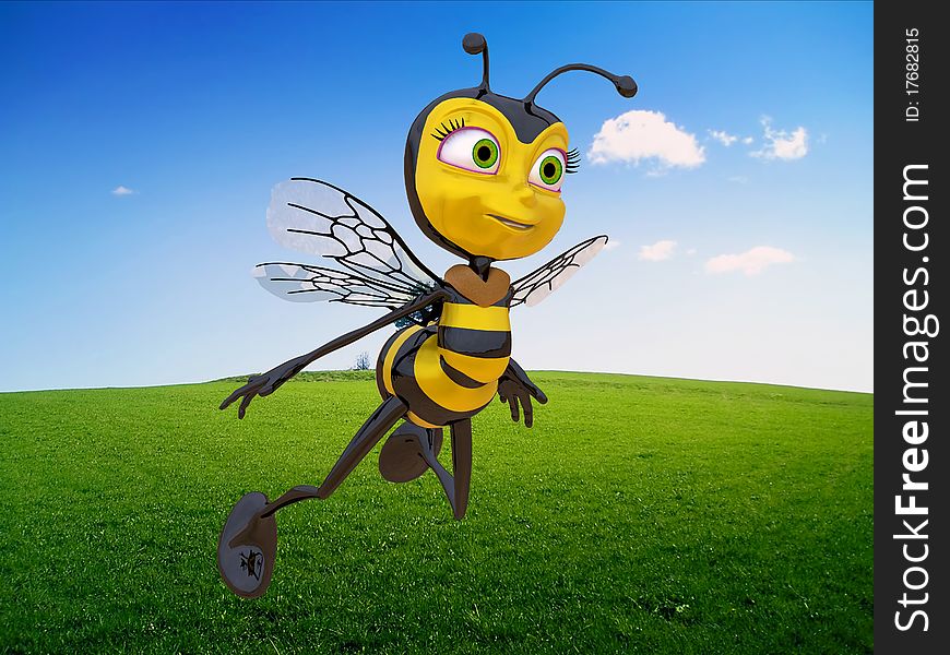 Honey bee is flying in a very nice day
