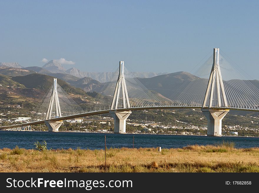 Panoramic view of Rio bridge, Peloponnese, Greece