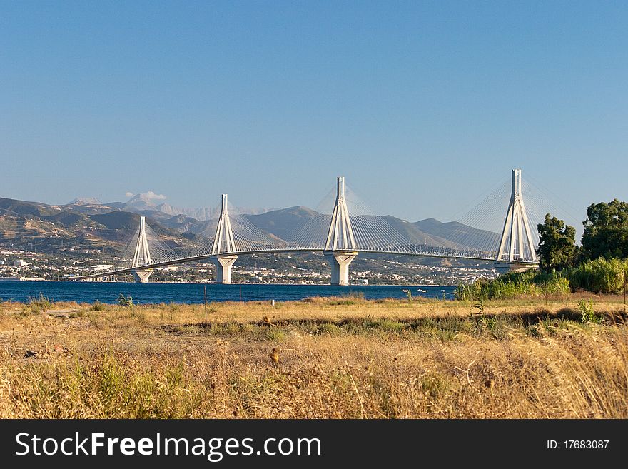 Panoramic view of Rio bridge, Peloponnese, Greece