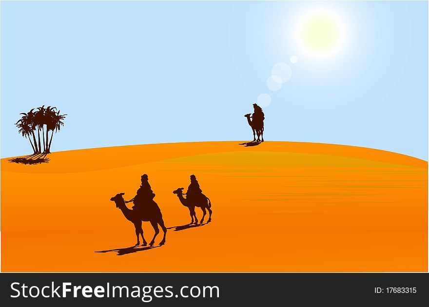 Illustration of Camels in sahara. Illustration of Camels in sahara