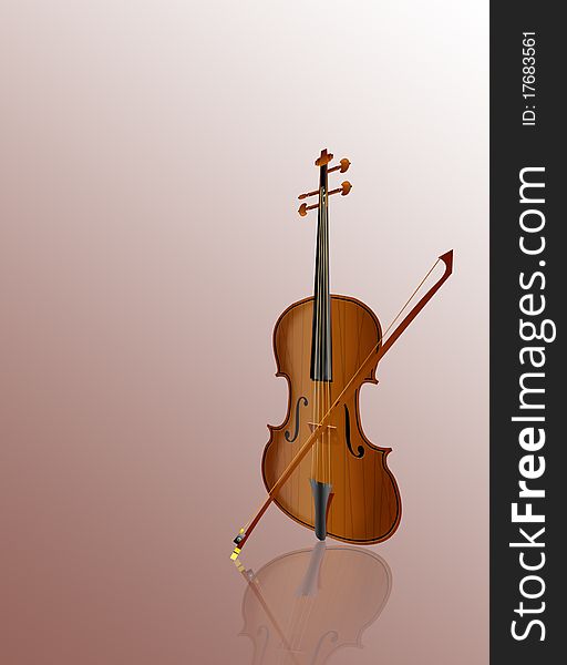 Violin with a bow on a brilliant background