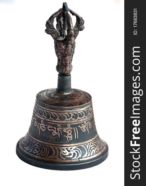 Hand bell Buddhist with the engraved mantras. Hand bell Buddhist with the engraved mantras