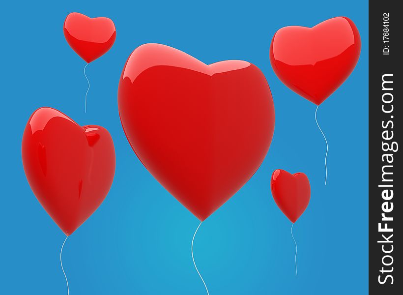 Heart Balloons In The Blue Sky