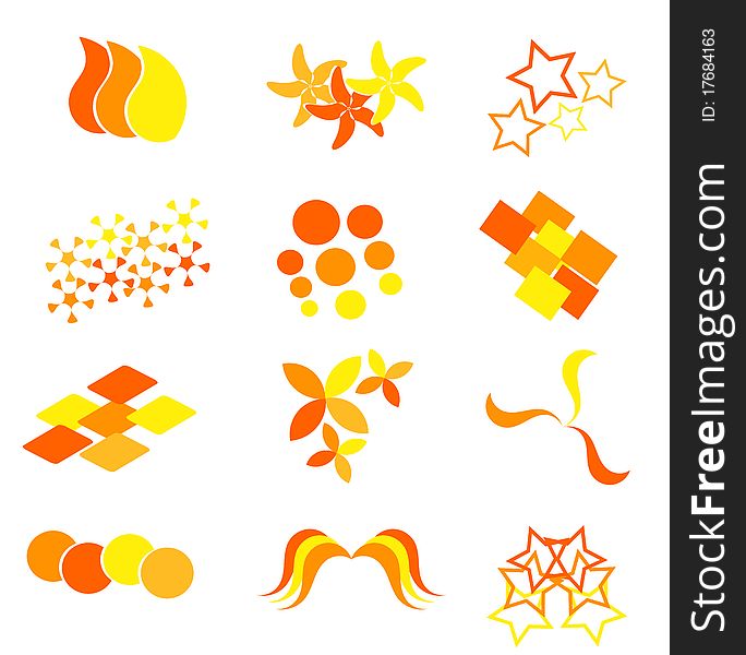 Set of  orange and yellow icons and emblems for design. Set of  orange and yellow icons and emblems for design