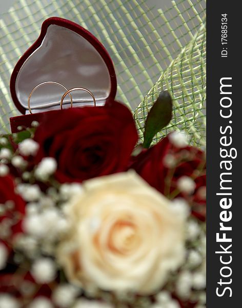 Wedding Rings On Bouquet