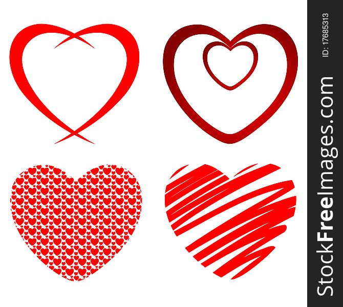 Set of red hearts on a white background.