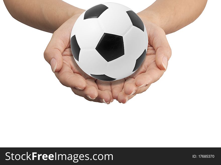 Isolated: Hand holding a ball. Isolated: Hand holding a ball