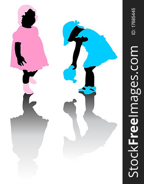 Two silhouette of small playing girls. Two silhouette of small playing girls