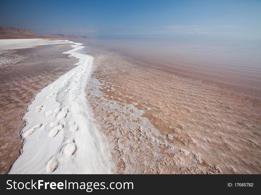 Salt lake in Iran. Magic coast.