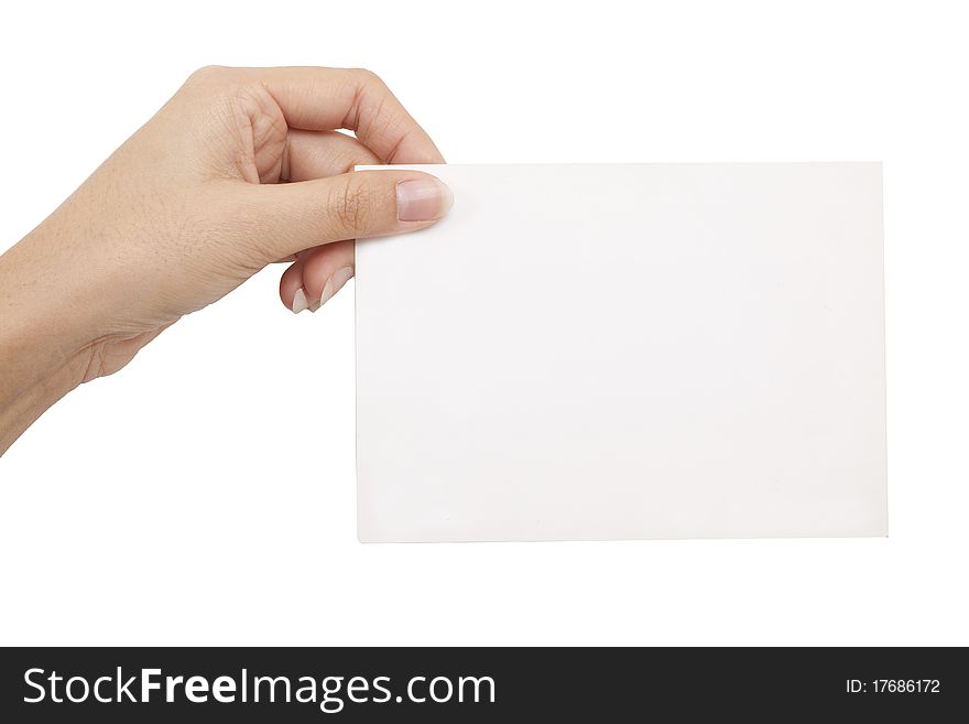 Isolated: card blank with hand on white backgroud
