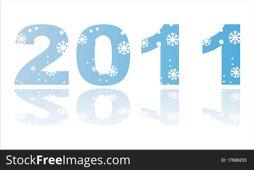 2011 decorated with snowflakes isolated on white