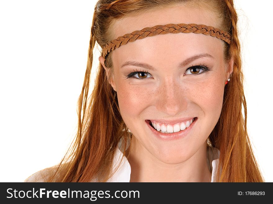 Young beautiful woman looking in camera isolated on white background. Young beautiful woman looking in camera isolated on white background