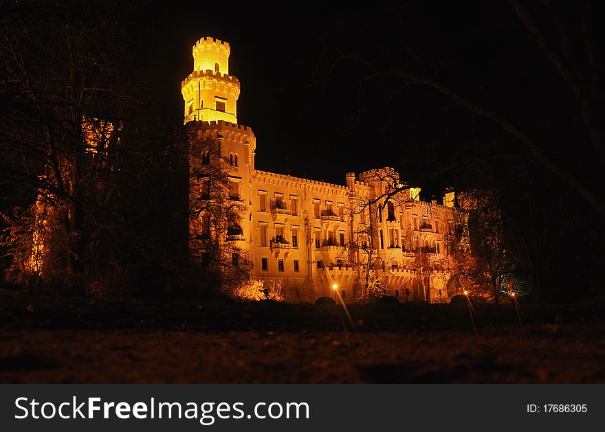 Night photo of the castle HlubokÃ¡. Night photo of the castle HlubokÃ¡