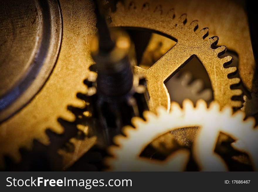 Detail of cogwheels in old clock