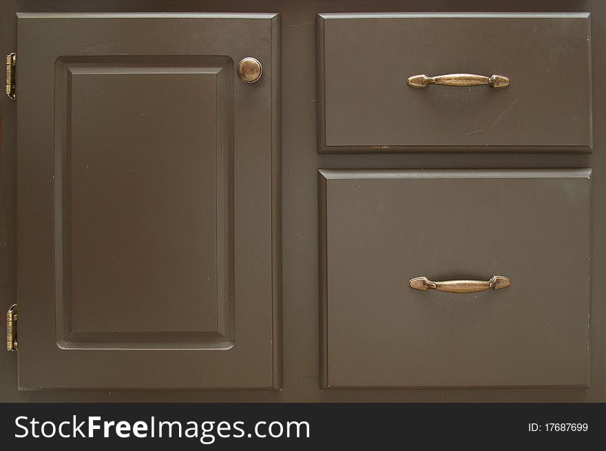 Old painted vanity with hinges, drawers and a door. Old painted vanity with hinges, drawers and a door