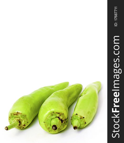 Green pepers (hot pepers) isolated on white background