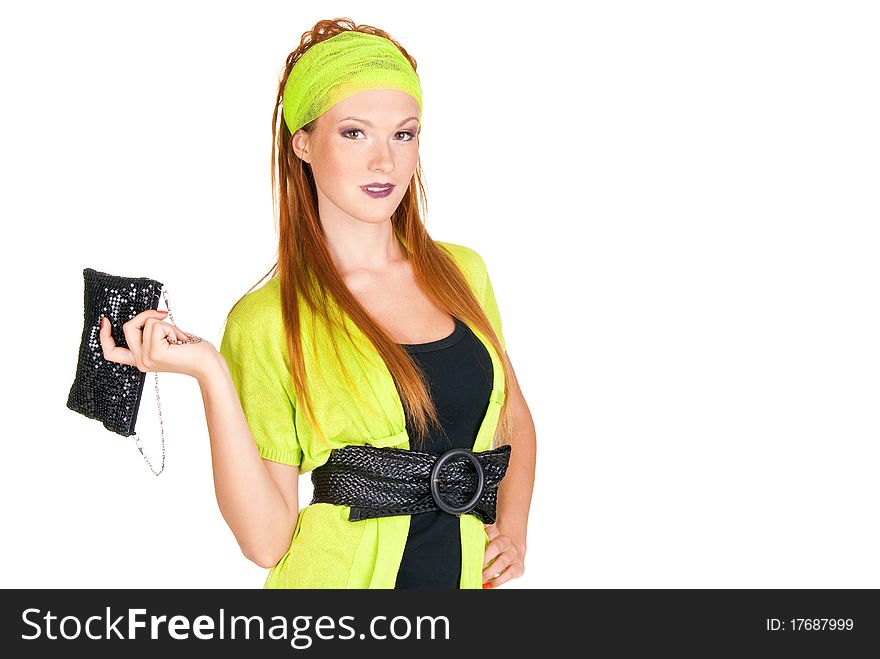 Beautiful woman posing in studio in fashionable clothes. Beautiful woman posing in studio in fashionable clothes