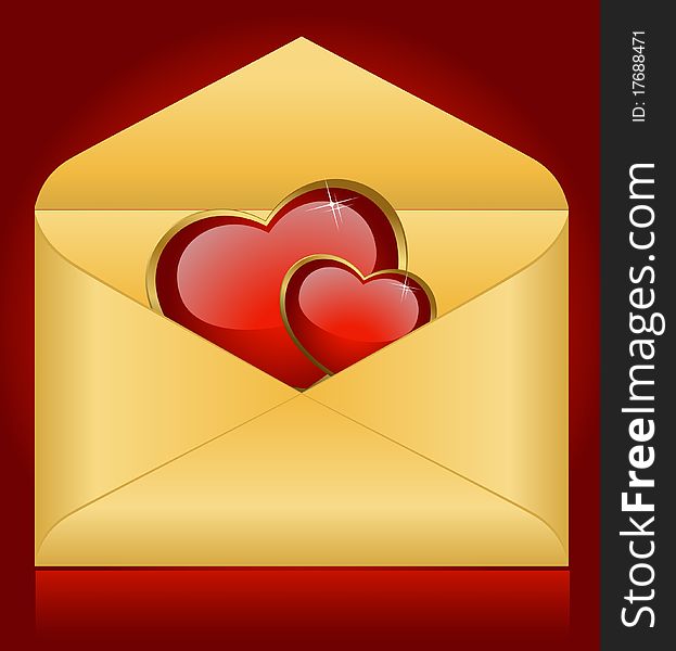 Celebratory envelopes with red hearts