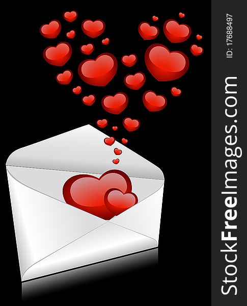 Celebratory envelopes with red hearts