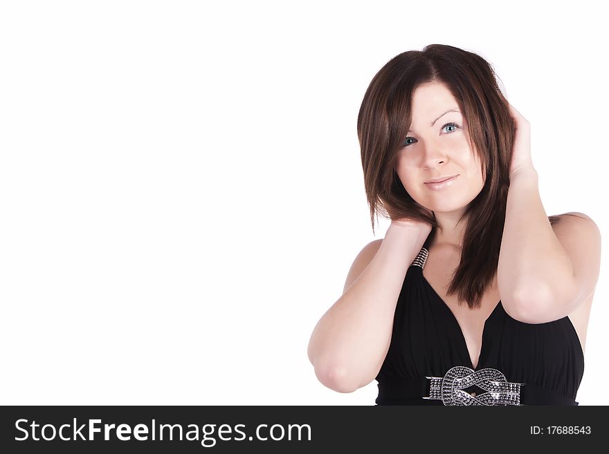 Beautiful young girl touching her hair