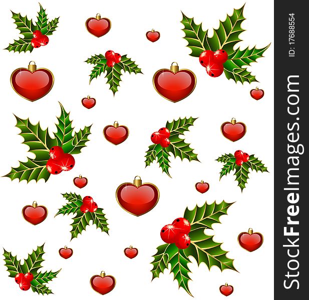 Christmas background with hearts and fir