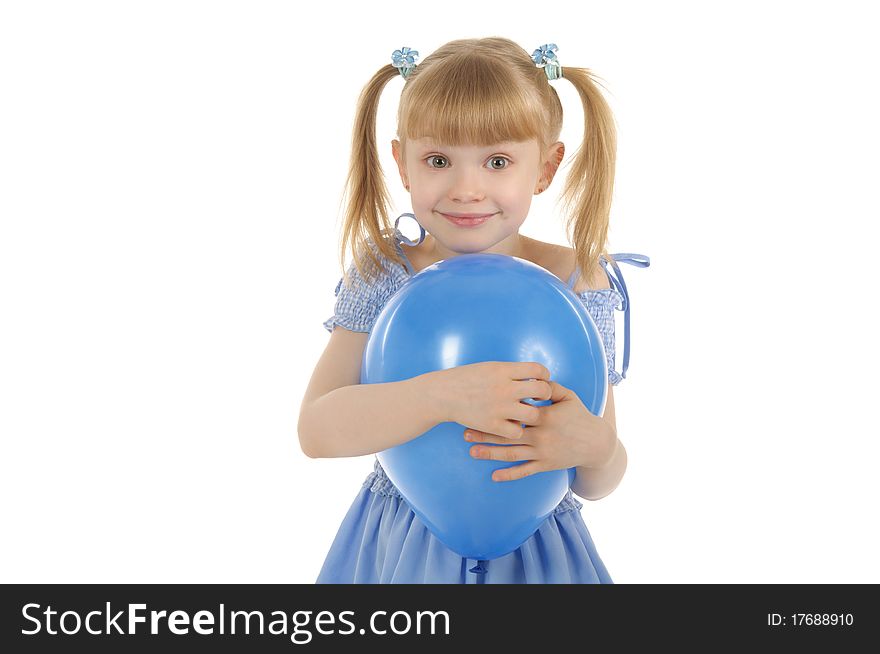 Little girl with colour balls it is isolated on the white