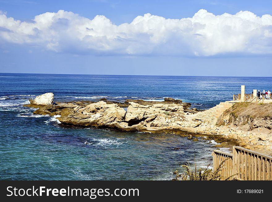 A view from the coast of the Caesarea Port. A view from the coast of the Caesarea Port